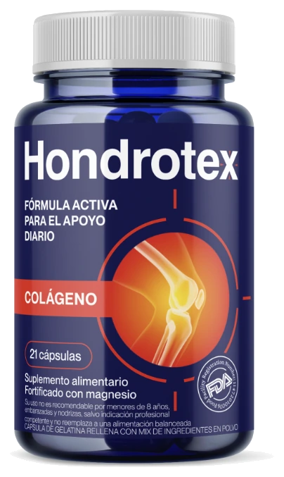 Frasco de Hondrotex con 21 cápsulas, suplemento alimentario de apoyo articular fortificado con magnesio